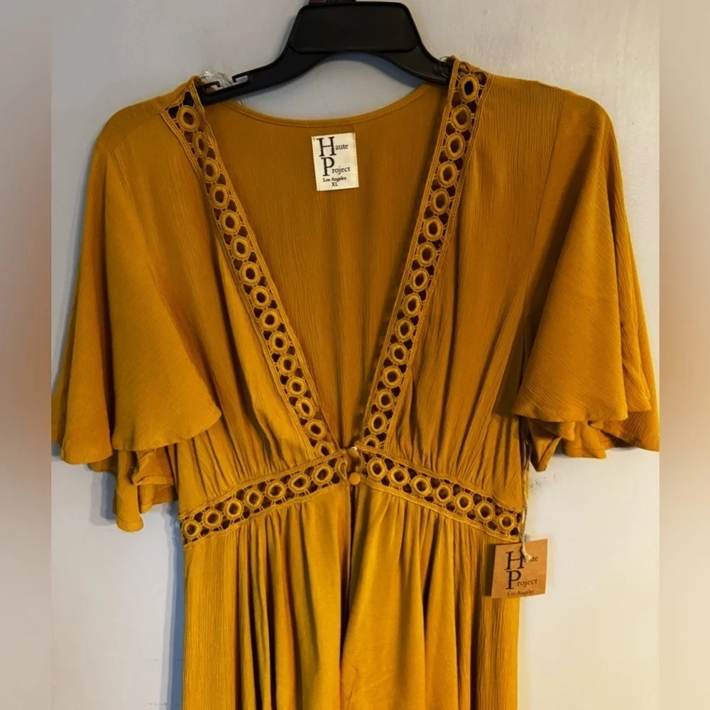 NWT Haute Project Los Angeles Mustard Yellow Boho Gauzy Kimono Cover Up Sz XL